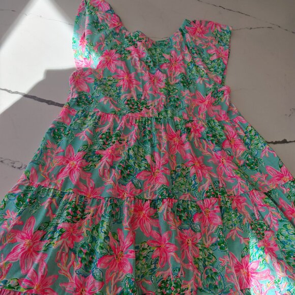 Lilly Pulitzer Pink & Green Floral Tiered Mini Dress | Size S | Tropical Print - Picture 10 of 10